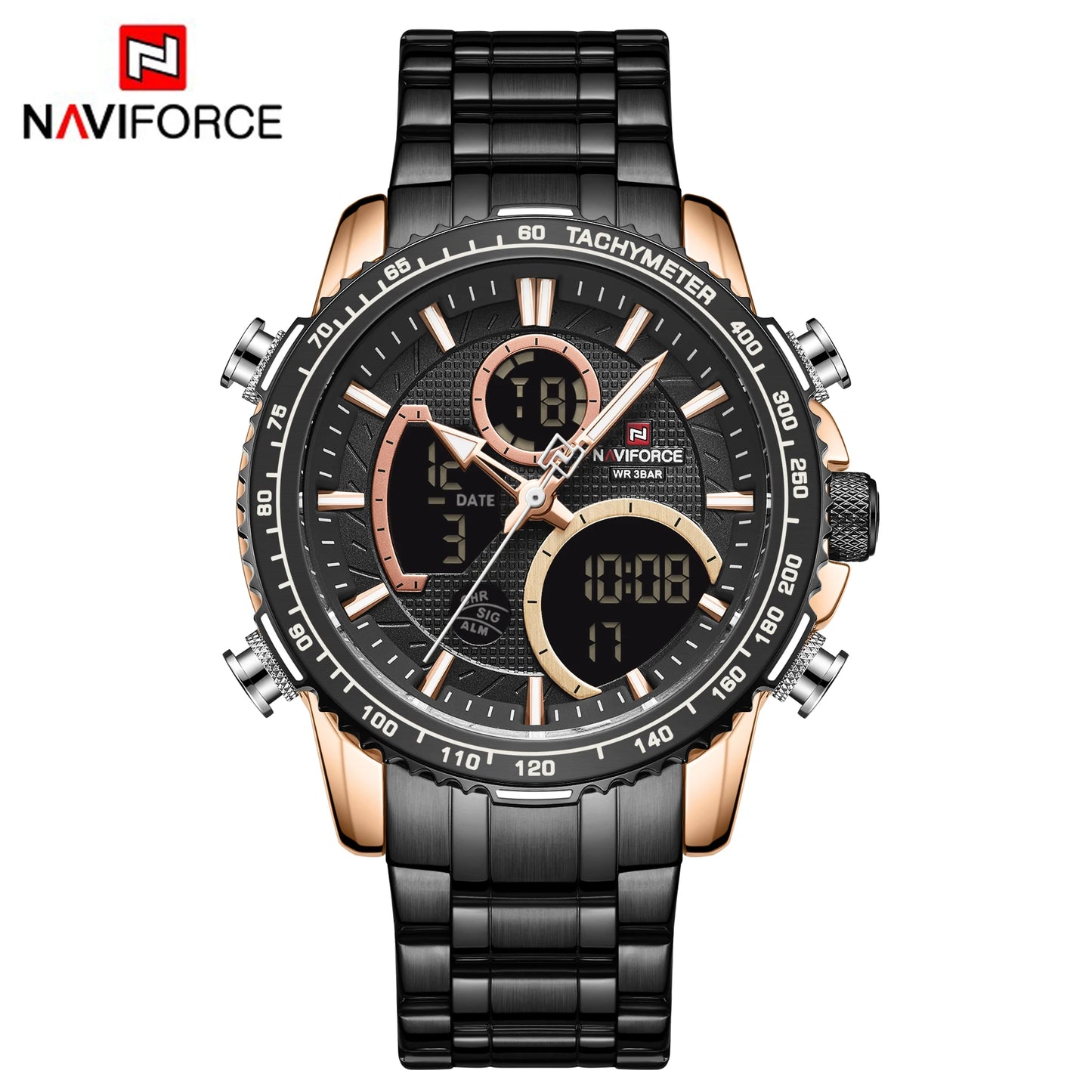 Relógio NAVIFORCE NF9182 Quartzo Digital Aço Inoxidável 3ATM