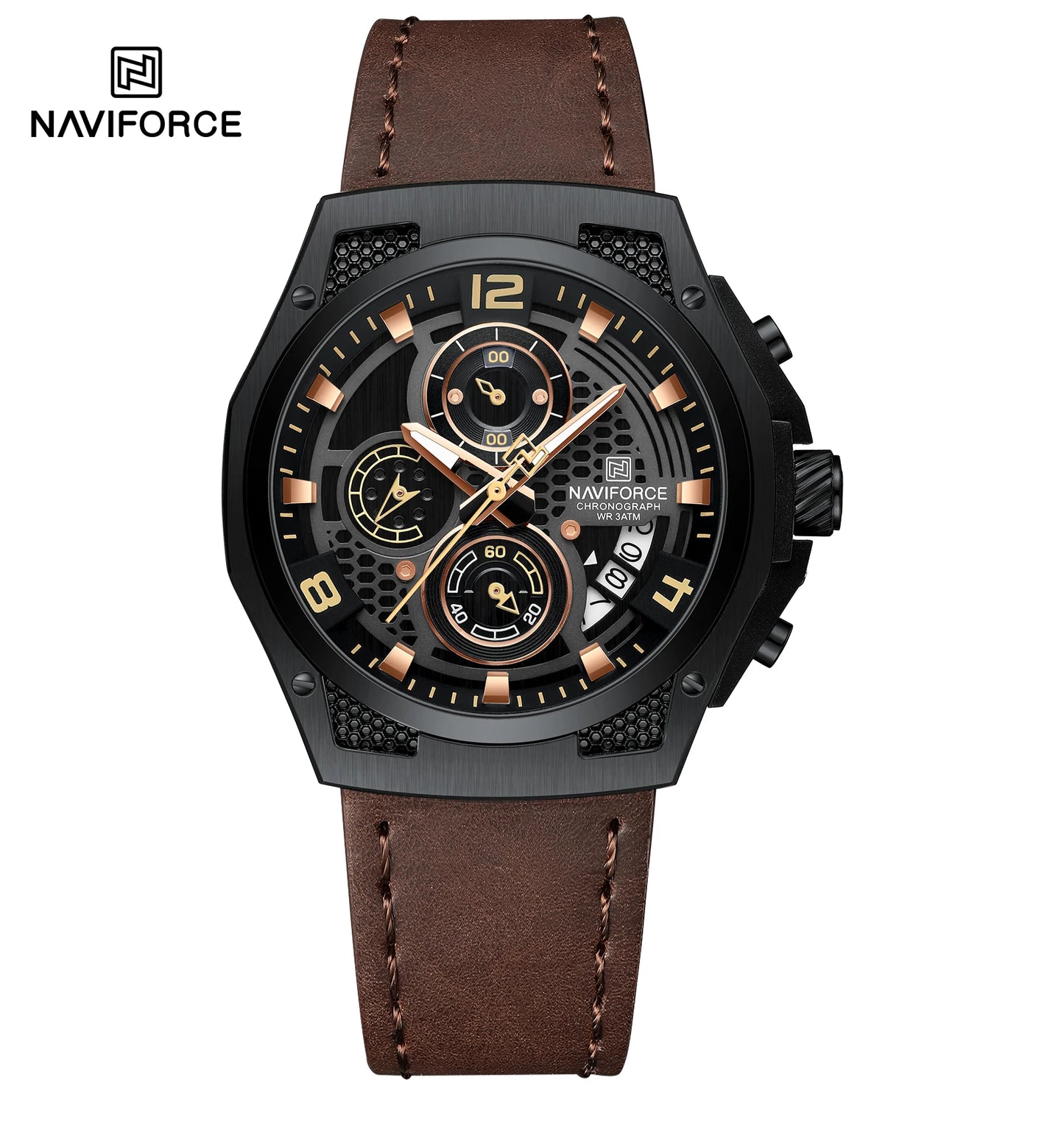 ⌚Relógio Masculino NAVIFORCE NF8051L – Cronógrafo Esportivo e Casual com Pulseira de Couro