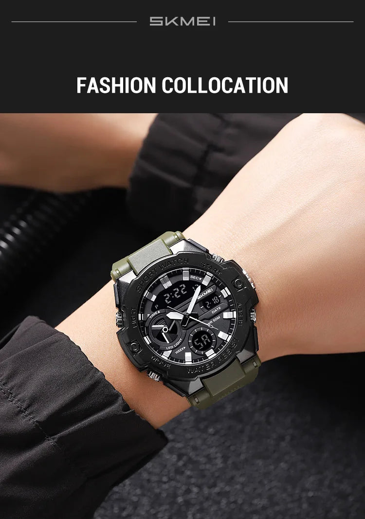 🕶️ Relógio Masculino SKMEI 2328 ⌚ Analógico + Digital 💥 Estilo Militar 🪖 Esportivo 🏋️♂️ à Prova d’Água 5ATM 💦 com Cronômetro, Alarme e Luz LED 🔦 | Pulseira PU Super Resistente 💪