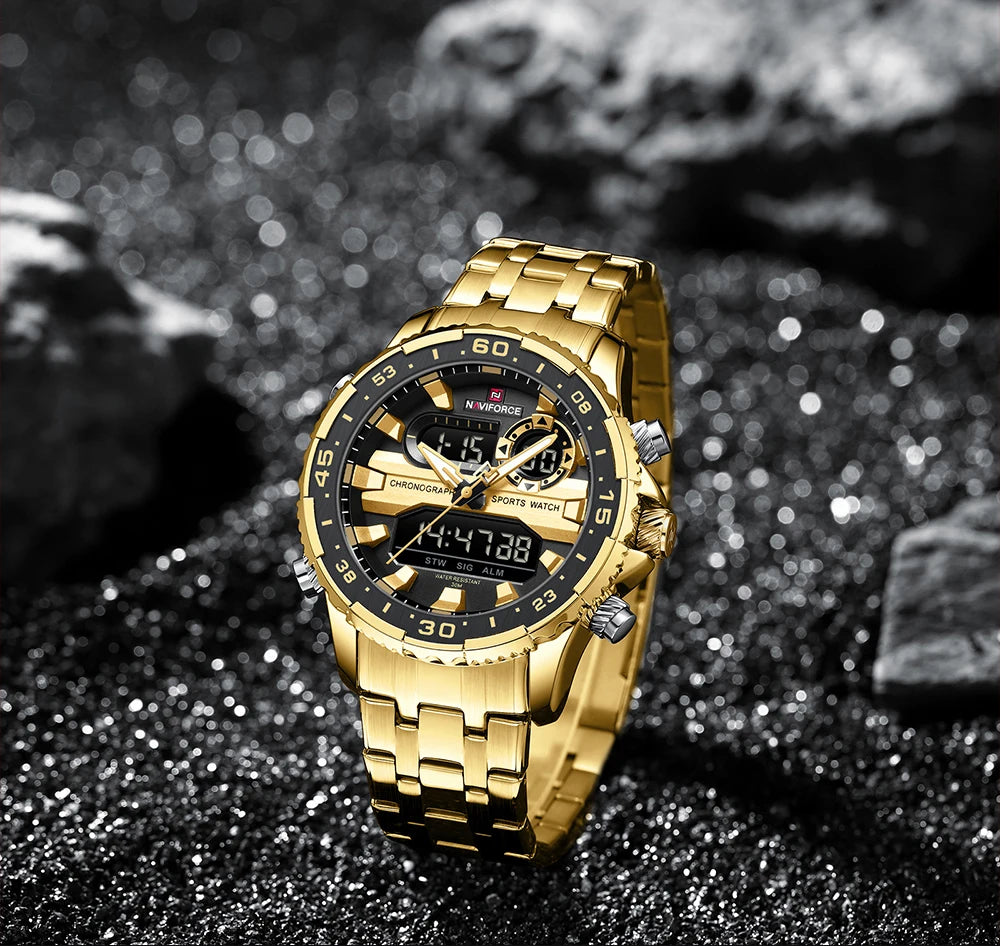 ⌚ Relógio NAVIFORCE NF9234 Luxo Analógico Digital Aço Inoxidável 3ATM