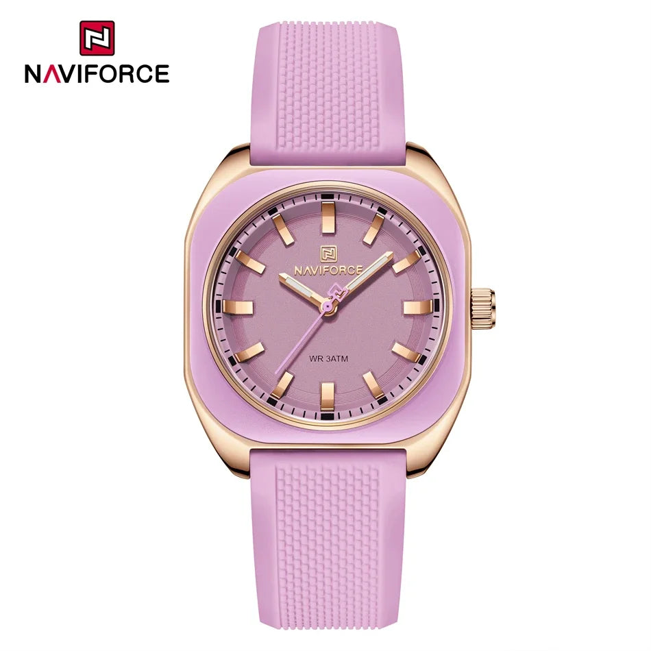 ⌚🌸Relógio Feminino NAVIFORCE NF5061 – Design Minimalista, Pulseira de Silicone, Resistente à Água