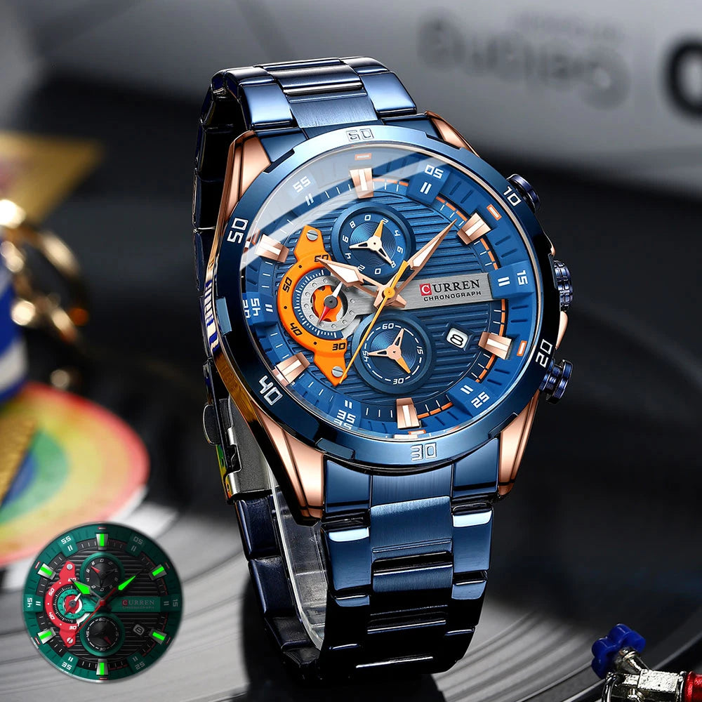 ⌚ Relógio Curren 8402 Masculino Aço Inoxidável – Cronógrafo e Data Automática