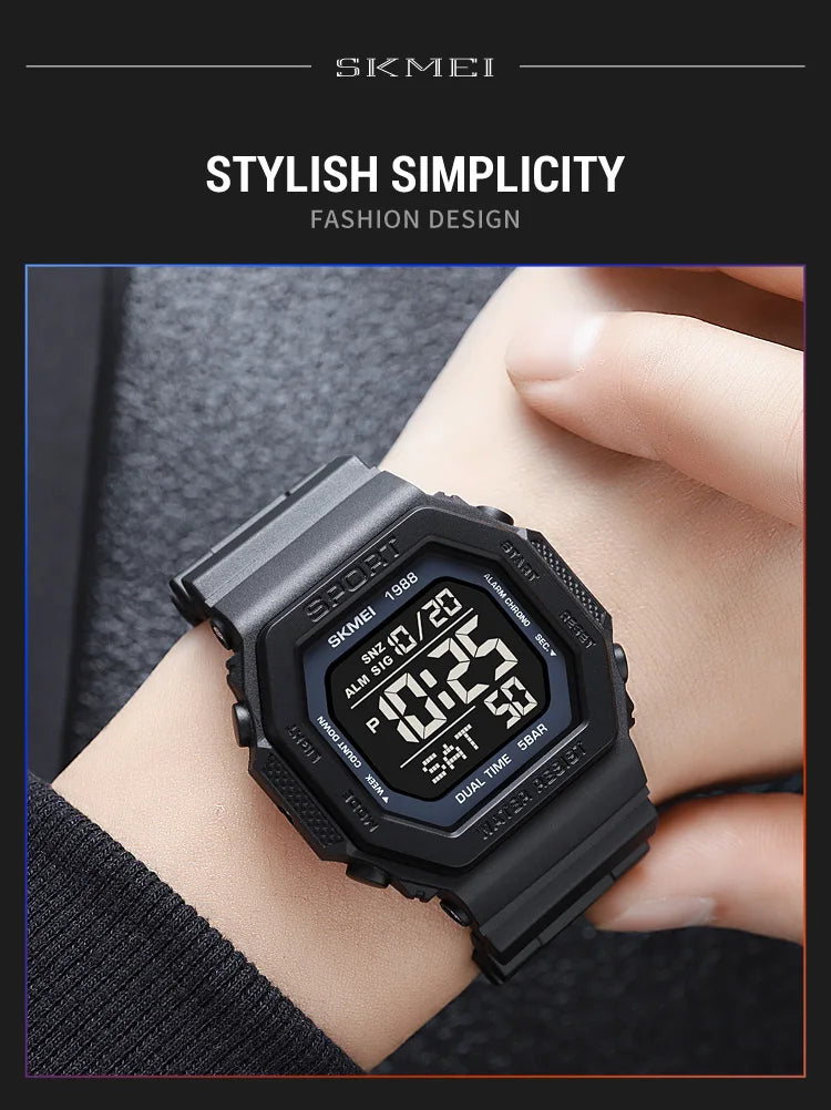 ⌚ Relógio Masculino Esportivo SKMEI 1988 🏃♂️ Digital com Luz de Fundo 💡 | Alarme, Cronômetro e Contagem Regressiva ⏱️ | À Prova D’Água 5ATM 💦 | Estilo Militar Tático ⚔️