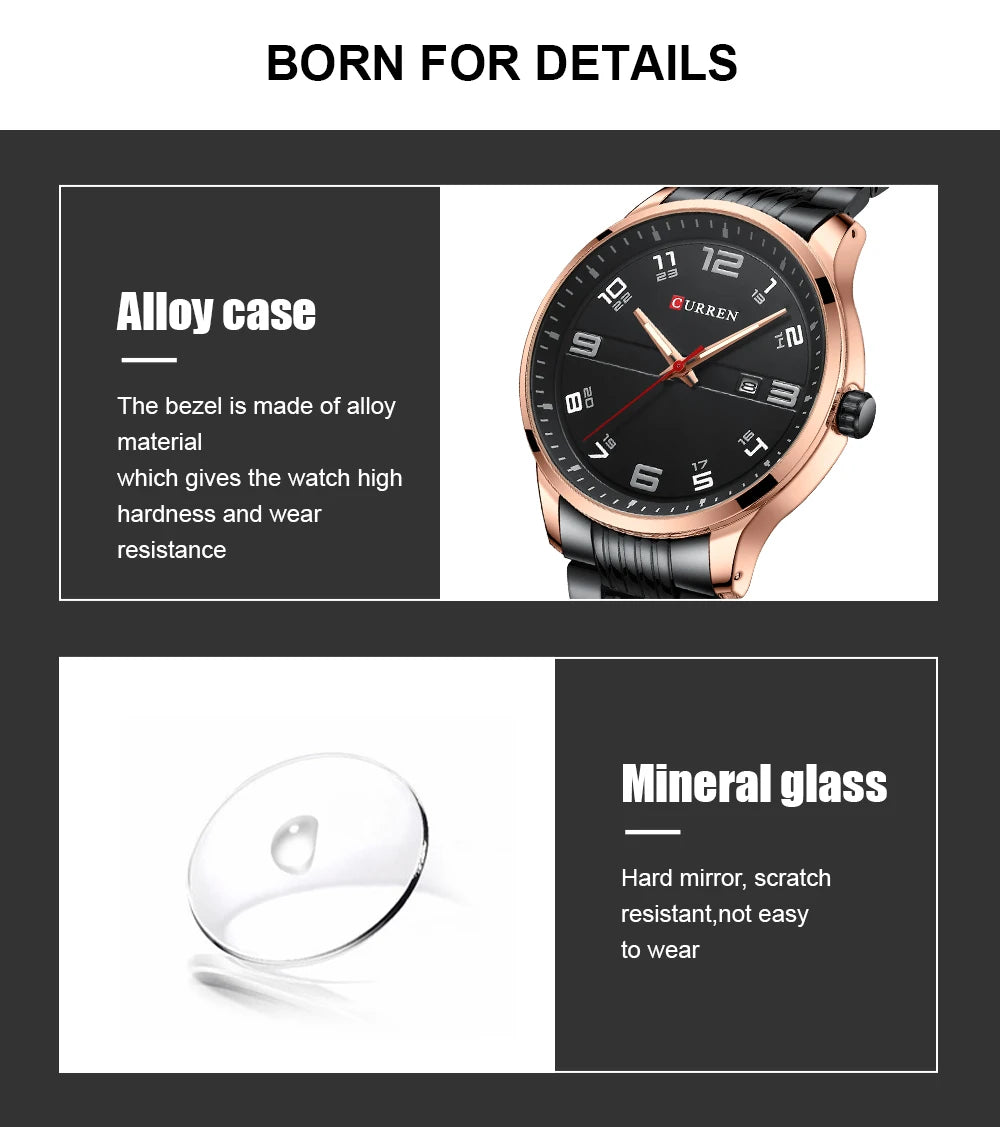 🕰️✨Relógio Masculino CURREN 8411 ⌚ Estilo Moderno e Robusto | Data Automática + Resistente à Água 3ATM