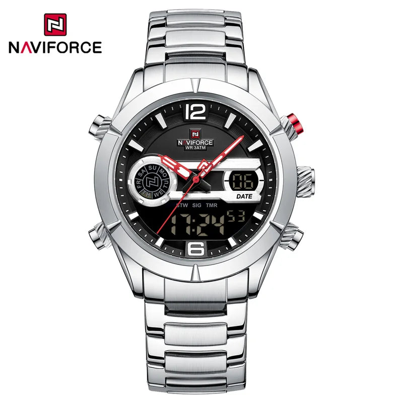 ⌚🔥Relógio Masculino NAVIFORCE NF9232 – Luxo e Desempenho, Aço Inoxidável, Analógico-Digital