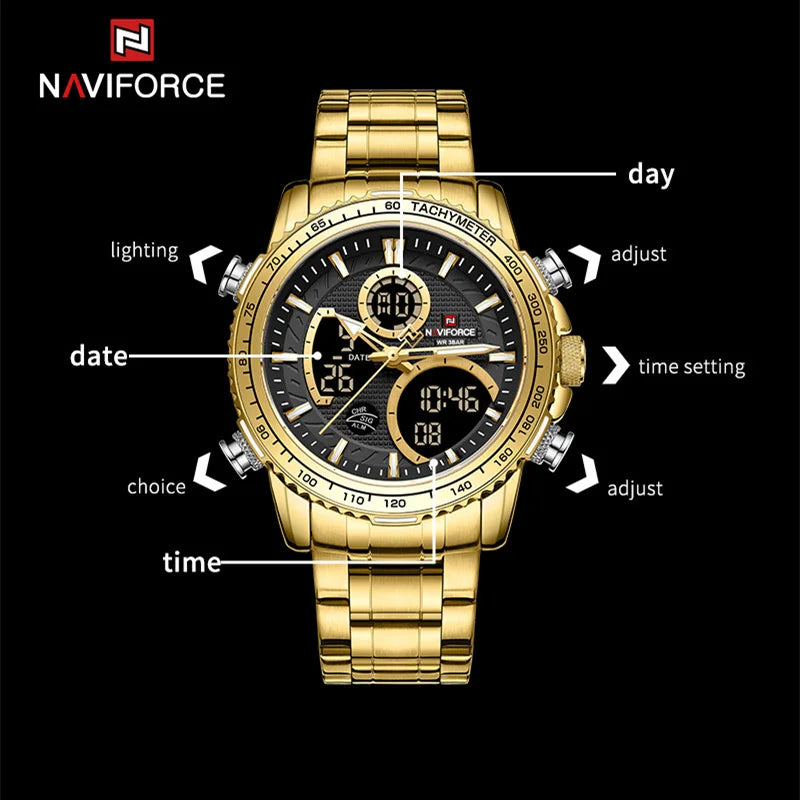 Relógio NAVIFORCE NF9182 Quartzo Digital Aço Inoxidável 3ATM