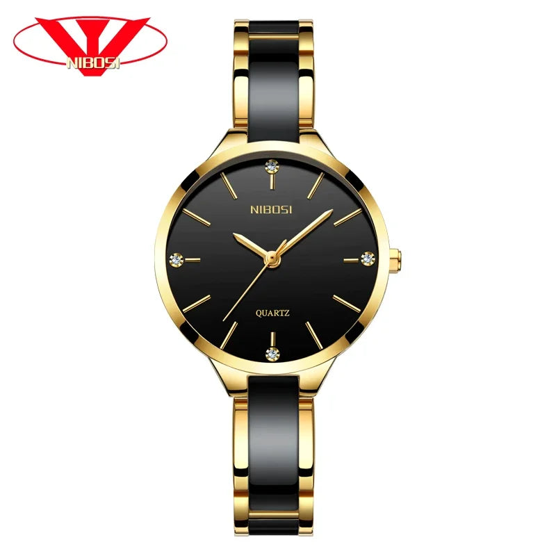 🕰️✨Relógio Feminino NIBOSI 2330 ⌚ Luxo com Pulseira de Cerâmica | Cronógrafo + À Prova d’Água