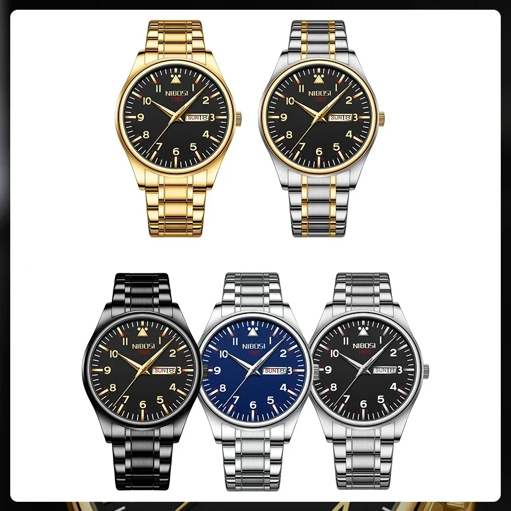 🕰️✨Relógio Masculino NIBOSI 2571 ⌚ Quartzo Luxo Inoxidável | Data, Semana e Ponteiros Luminosos