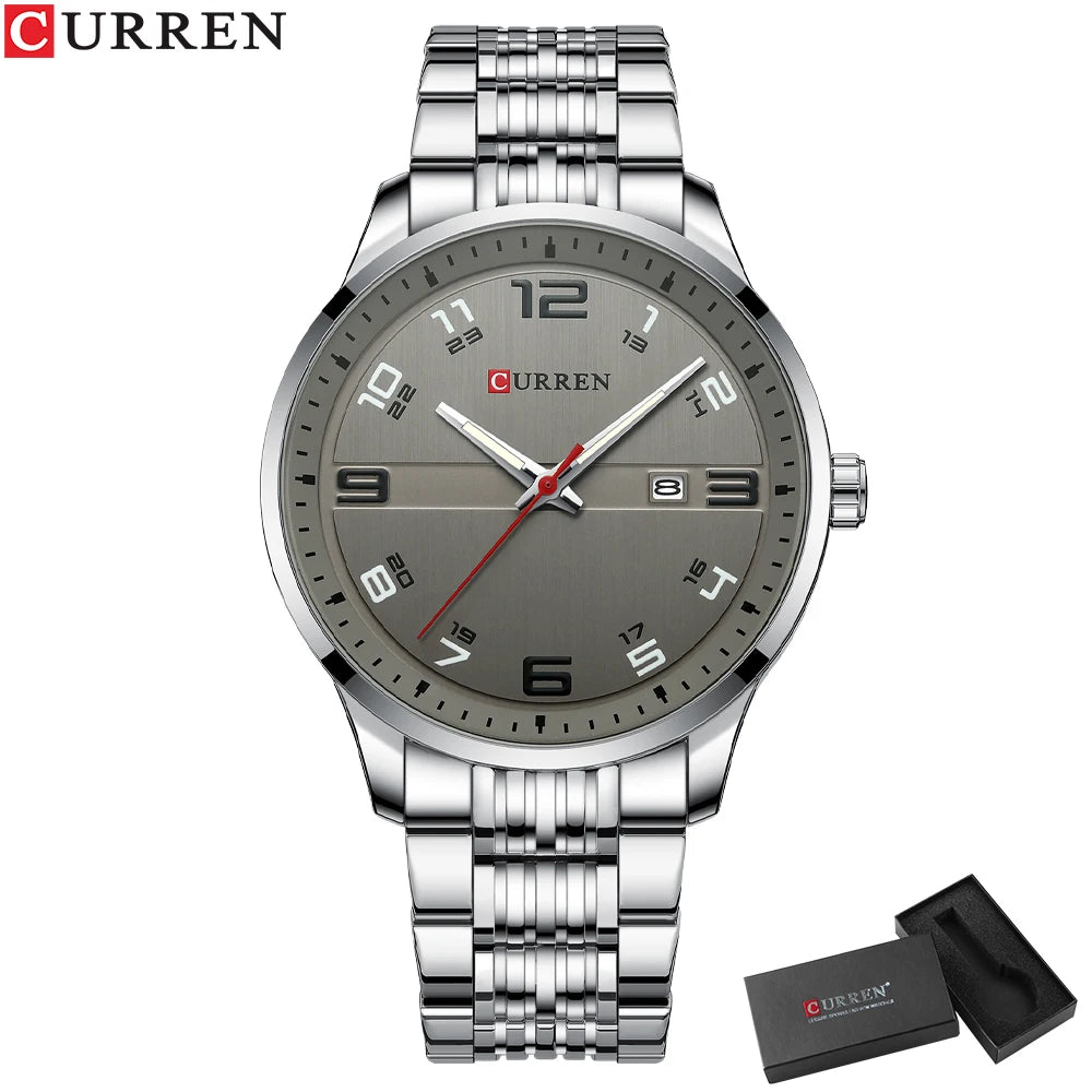 🕰️✨Relógio Masculino CURREN 8411 ⌚ Estilo Moderno e Robusto | Data Automática + Resistente à Água 3ATM