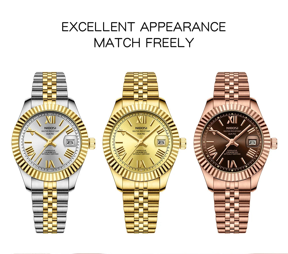 ⌚ Kit 2 Relógios Feminino e Masculino NIBOSI 2678 Casal 💖 Luxo Elegante | Cronógrafo ✨ | Aço Inoxidável 💎 | Estilo e Sofisticação