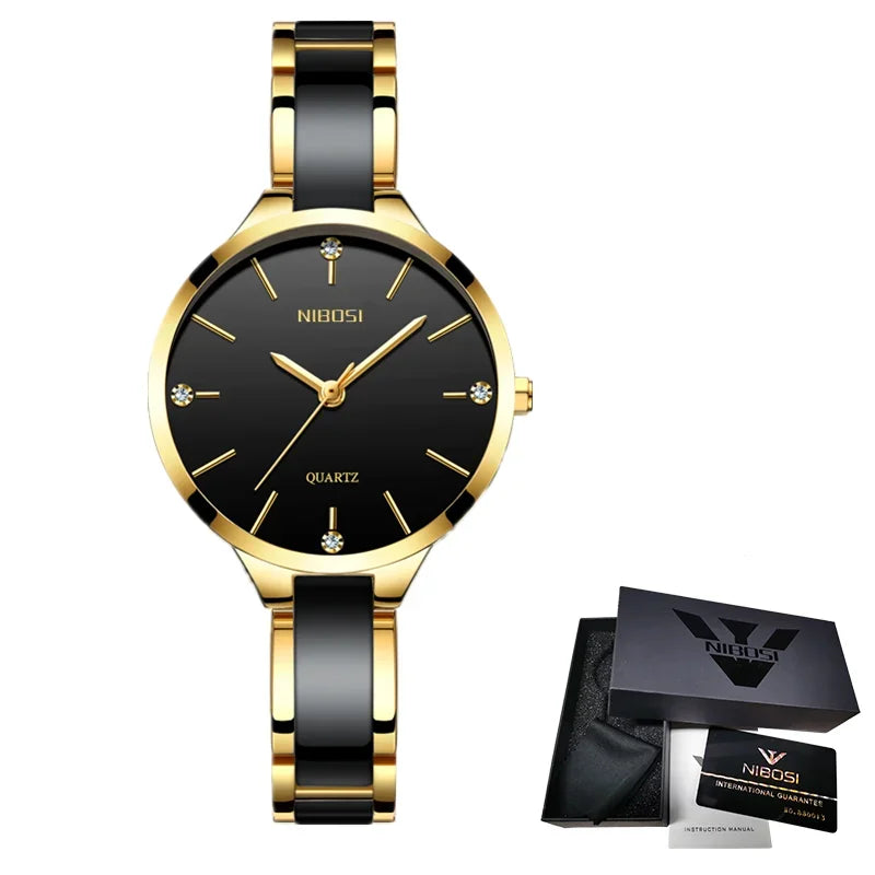 🕰️✨Relógio Feminino NIBOSI 2330 ⌚ Luxo com Pulseira de Cerâmica | Cronógrafo + À Prova d’Água