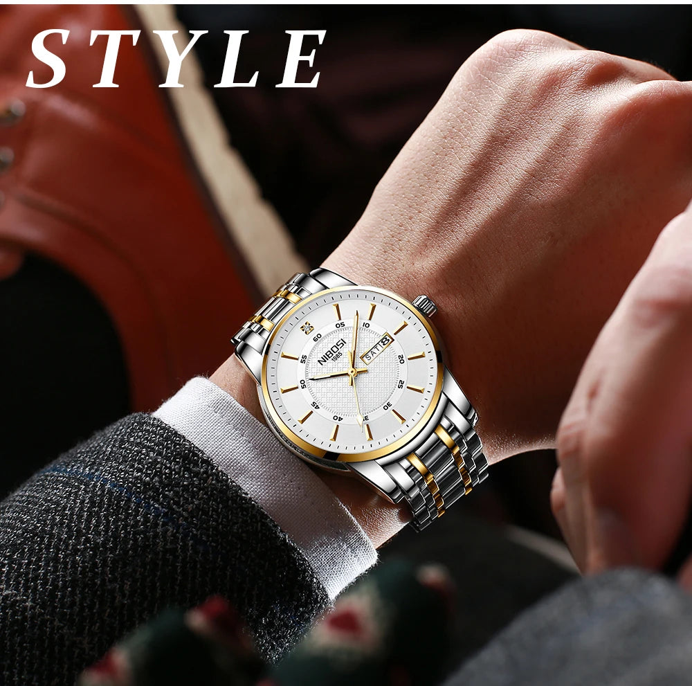 🕰️✨Relógio Masculino NIBOSI 2381 ⌚ Luxo e Estilo Clássico | Ponteiros Luminosos + Data Automática