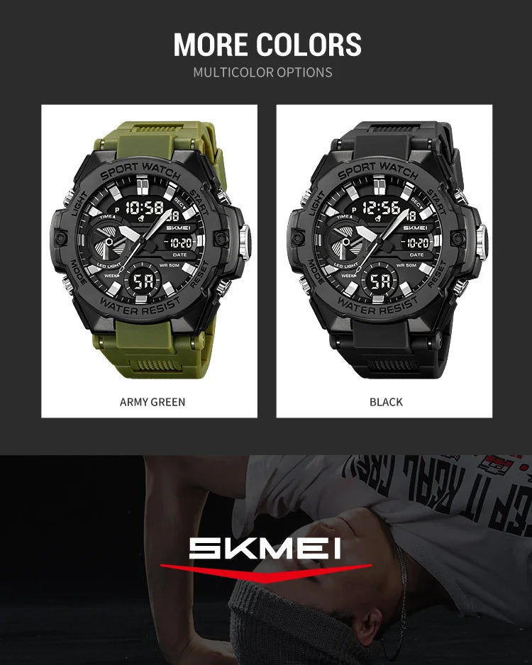 🕶️ Relógio Masculino SKMEI 2328 ⌚ Analógico + Digital 💥 Estilo Militar 🪖 Esportivo 🏋️♂️ à Prova d’Água 5ATM 💦 com Cronômetro, Alarme e Luz LED 🔦 | Pulseira PU Super Resistente 💪