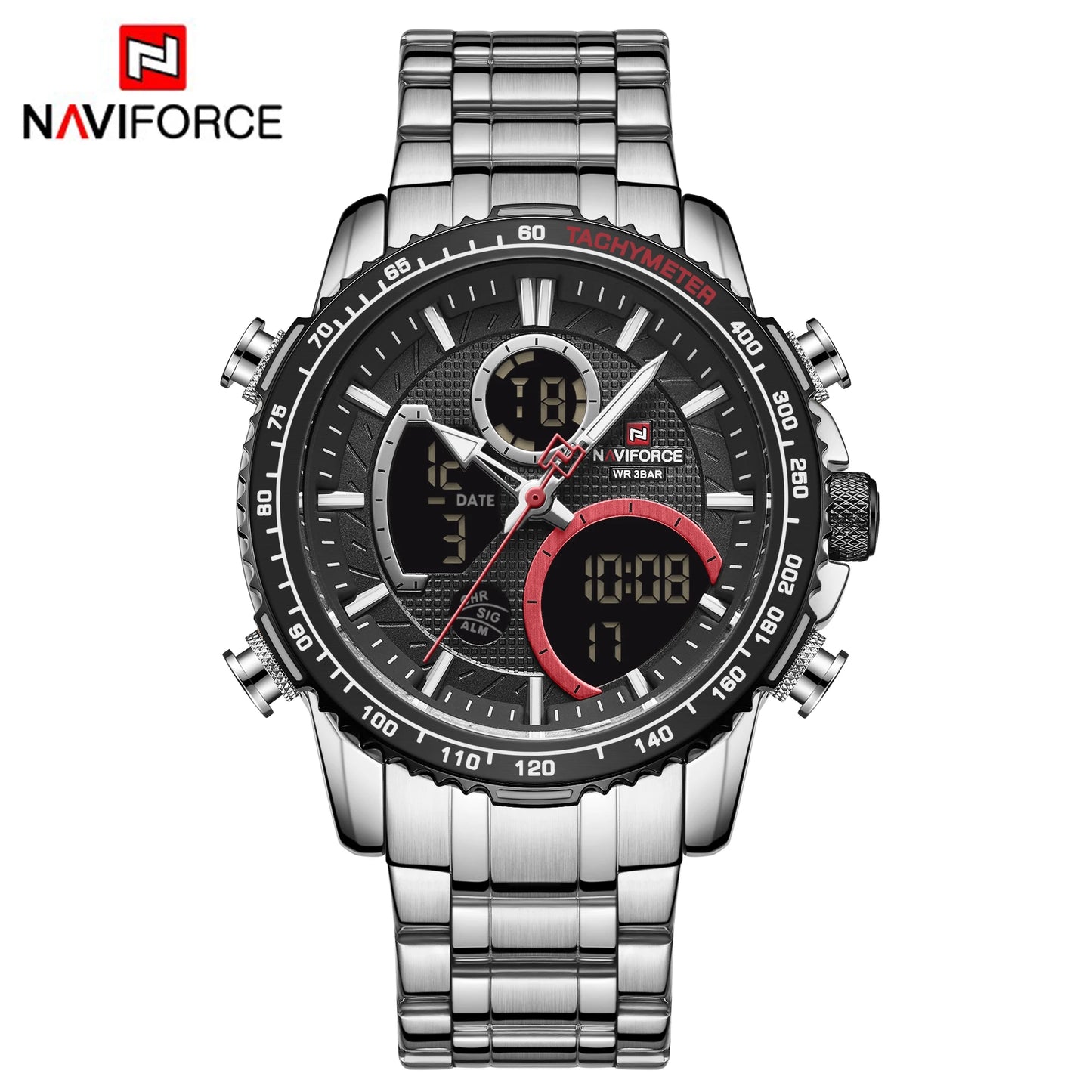 Relógio NAVIFORCE NF9182 Quartzo Digital Aço Inoxidável 3ATM
