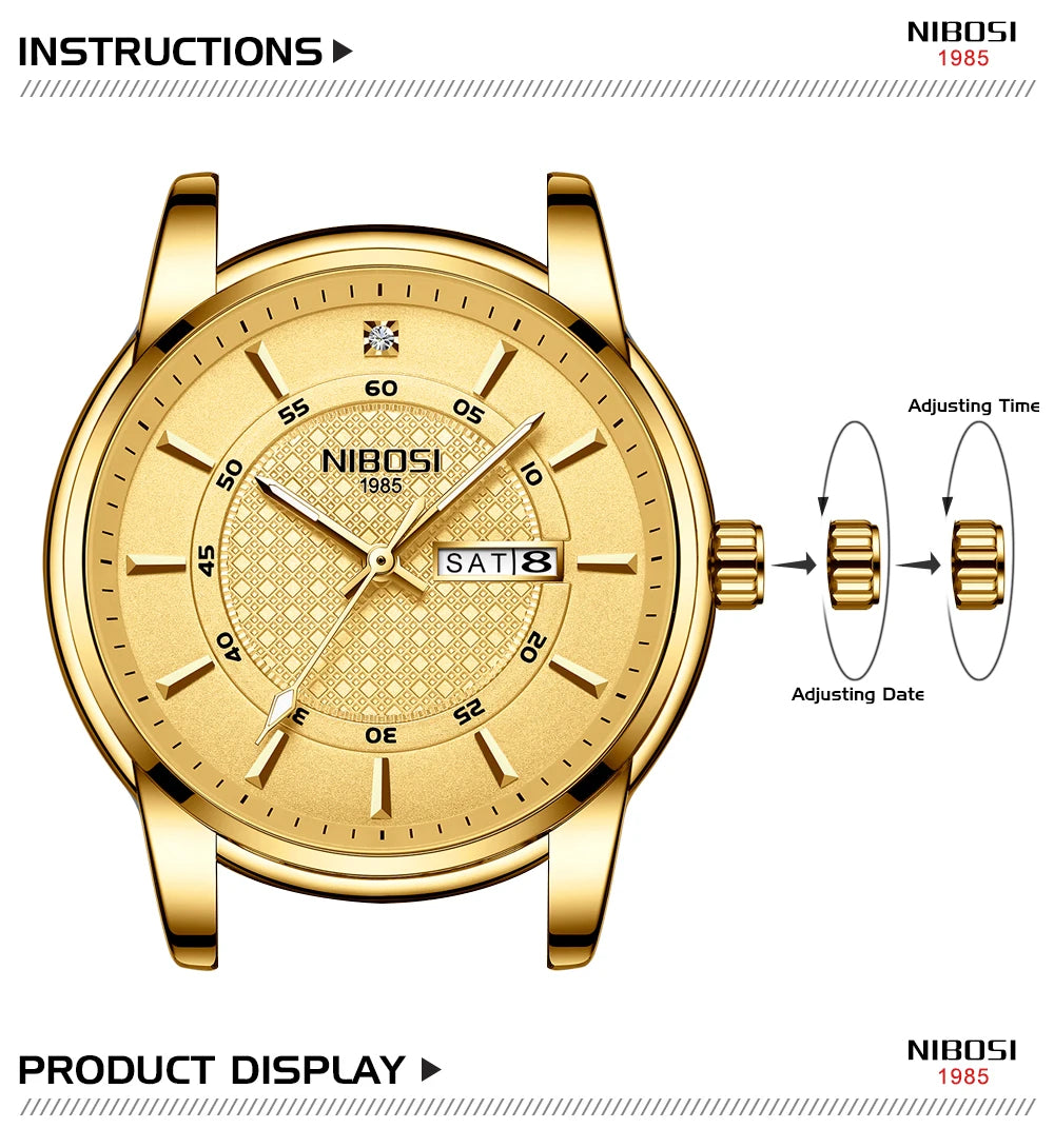 🕰️✨Relógio Masculino NIBOSI 2381 ⌚ Luxo e Estilo Clássico | Ponteiros Luminosos + Data Automática