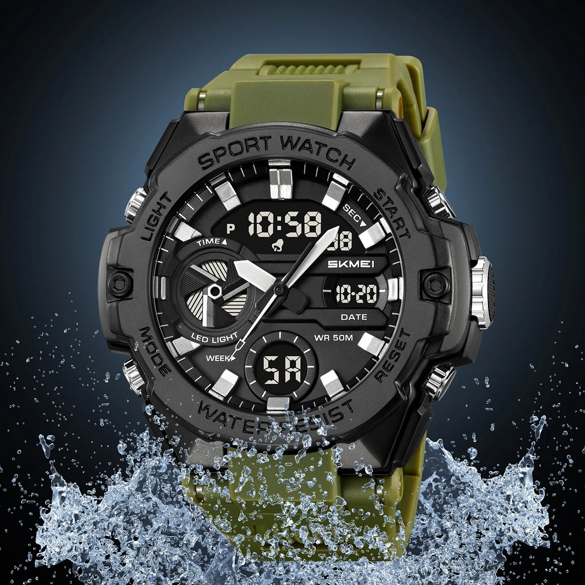 🕶️ Relógio Masculino SKMEI 2328 ⌚ Analógico + Digital 💥 Estilo Militar 🪖 Esportivo 🏋️♂️ à Prova d’Água 5ATM 💦 com Cronômetro, Alarme e Luz LED 🔦 | Pulseira PU Super Resistente 💪