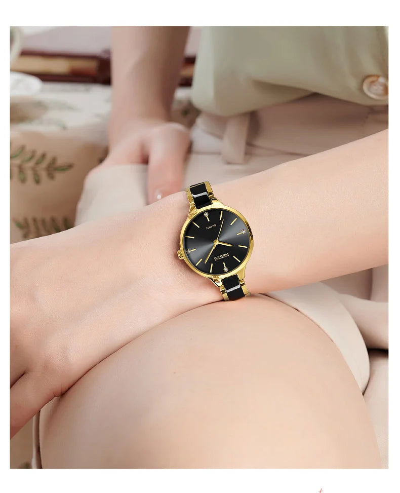 🕰️✨Relógio Feminino NIBOSI 2330 ⌚ Luxo com Pulseira de Cerâmica | Cronógrafo + À Prova d’Água