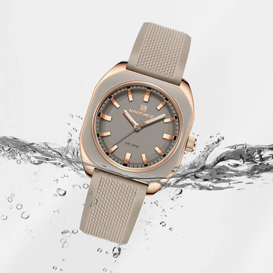 ⌚🌸Relógio Feminino NAVIFORCE NF5061 – Design Minimalista, Pulseira de Silicone, Resistente à Água