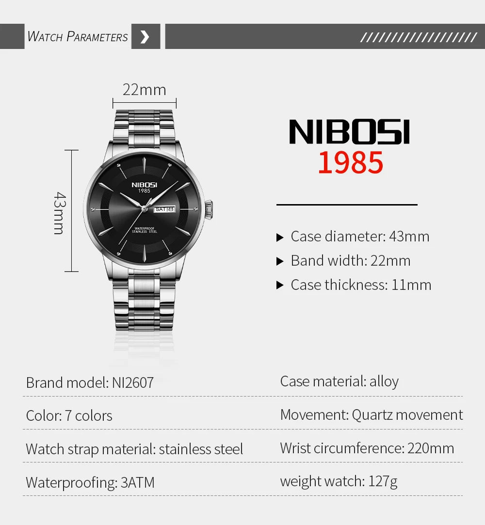 ⌚ Relógio NIBOSI 2607 Masculino Simples e Resistente 3ATM