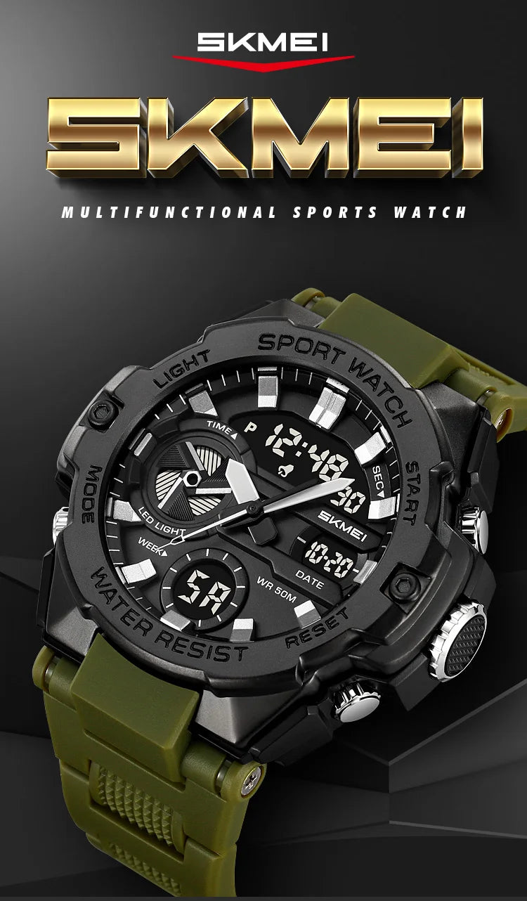 🕶️ Relógio Masculino SKMEI 2328 ⌚ Analógico + Digital 💥 Estilo Militar 🪖 Esportivo 🏋️♂️ à Prova d’Água 5ATM 💦 com Cronômetro, Alarme e Luz LED 🔦 | Pulseira PU Super Resistente 💪