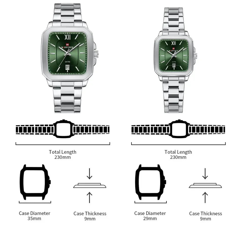 ⌚ Relógio NAVIFORCE NF9239 Casual Aço Inoxidável Quartzo Lovers 3ATM