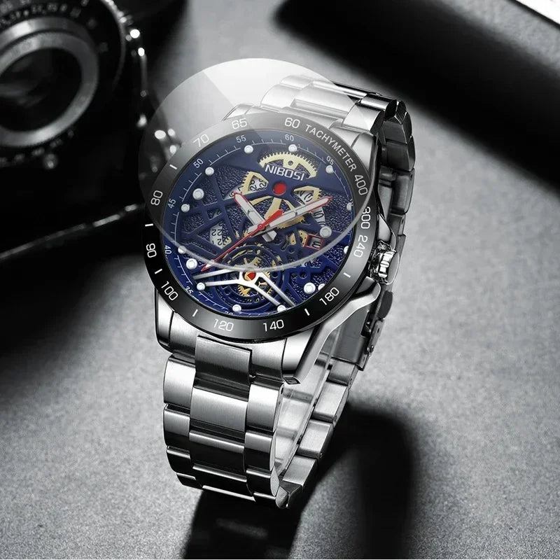 🕰️✨Relógio Masculino NIBOSI 2388 Quartzo ⌚ Luxo e Negócios 🏆 Ponteiros Luminosos + Data Automática