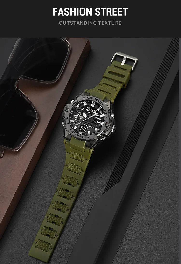🕶️ Relógio Masculino SKMEI 2328 ⌚ Analógico + Digital 💥 Estilo Militar 🪖 Esportivo 🏋️♂️ à Prova d’Água 5ATM 💦 com Cronômetro, Alarme e Luz LED 🔦 | Pulseira PU Super Resistente 💪