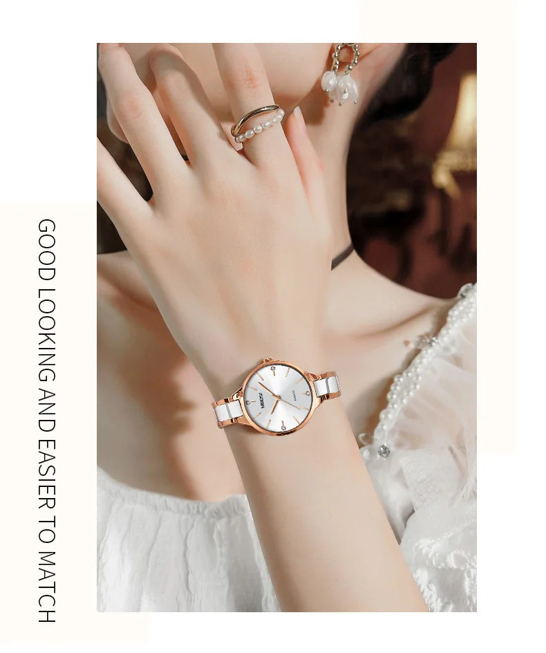 🕰️✨Relógio Feminino NIBOSI 2330 ⌚ Luxo com Pulseira de Cerâmica | Cronógrafo + À Prova d’Água