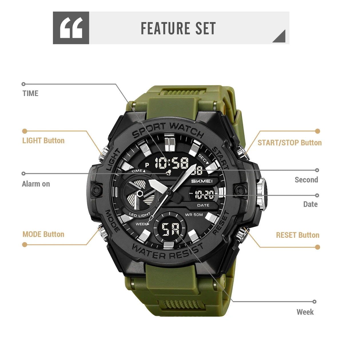 🕶️ Relógio Masculino SKMEI 2328 ⌚ Analógico + Digital 💥 Estilo Militar 🪖 Esportivo 🏋️♂️ à Prova d’Água 5ATM 💦 com Cronômetro, Alarme e Luz LED 🔦 | Pulseira PU Super Resistente 💪