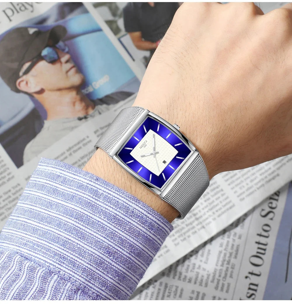 🕰️✨Relógio Masculino NIBOSI 2376 ⌚ Quartzo Luxo Retangular | Inoxidável, Calendário e Ponteiros Luminosos