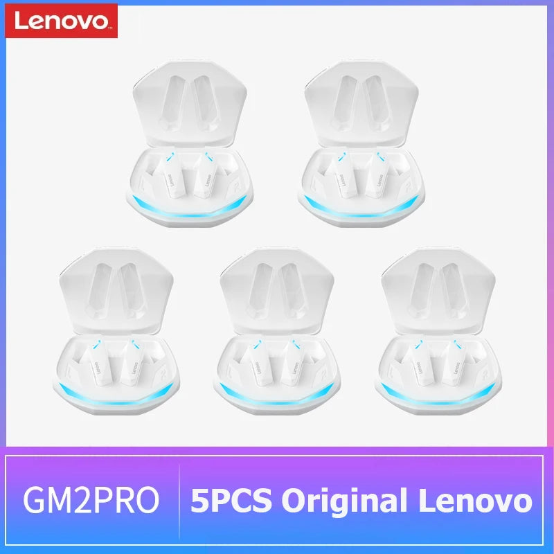 Kit com 5 Fones Lenovo GM2 Pro 🎮 Fones Bluetooth 5.3 TWS com Microfone – Som Hi-Fi para Jogos, Chamadas e Música