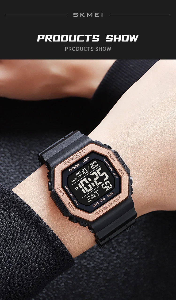 ⌚ Relógio Masculino Esportivo SKMEI 1988 🏃♂️ Digital com Luz de Fundo 💡 | Alarme, Cronômetro e Contagem Regressiva ⏱️ | À Prova D’Água 5ATM 💦 | Estilo Militar Tático ⚔️