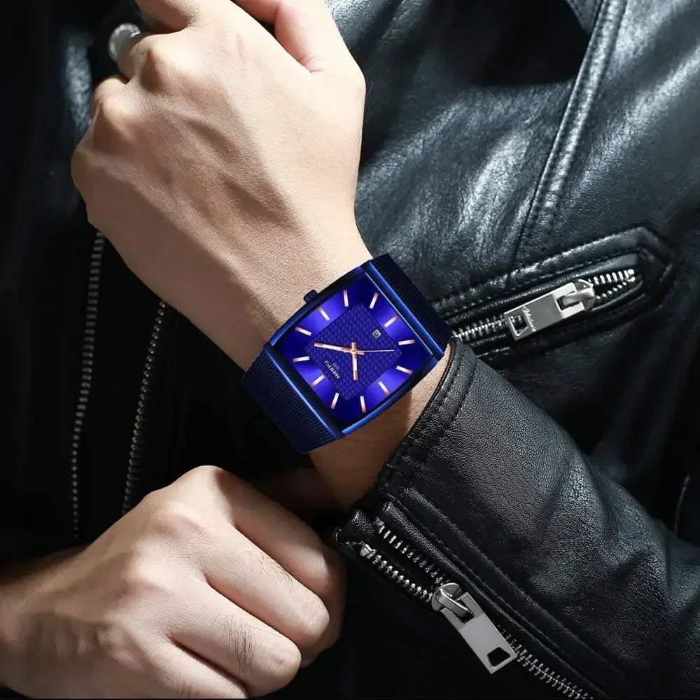 🕰️✨Relógio Masculino NIBOSI 2376 ⌚ Quartzo Luxo Retangular | Inoxidável, Calendário e Ponteiros Luminosos
