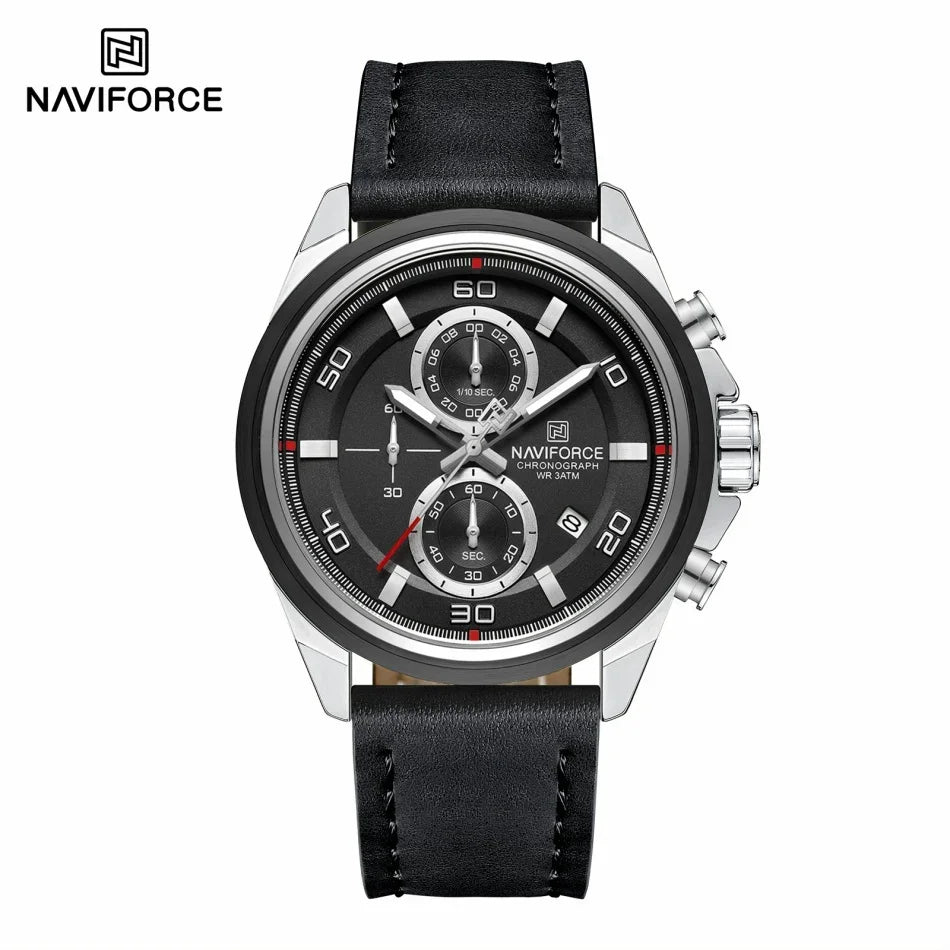 ⌚ Relógio NAVIFORCE NF8075 Masculino Couro – Cronógrafo e Ponteiros Luminosos