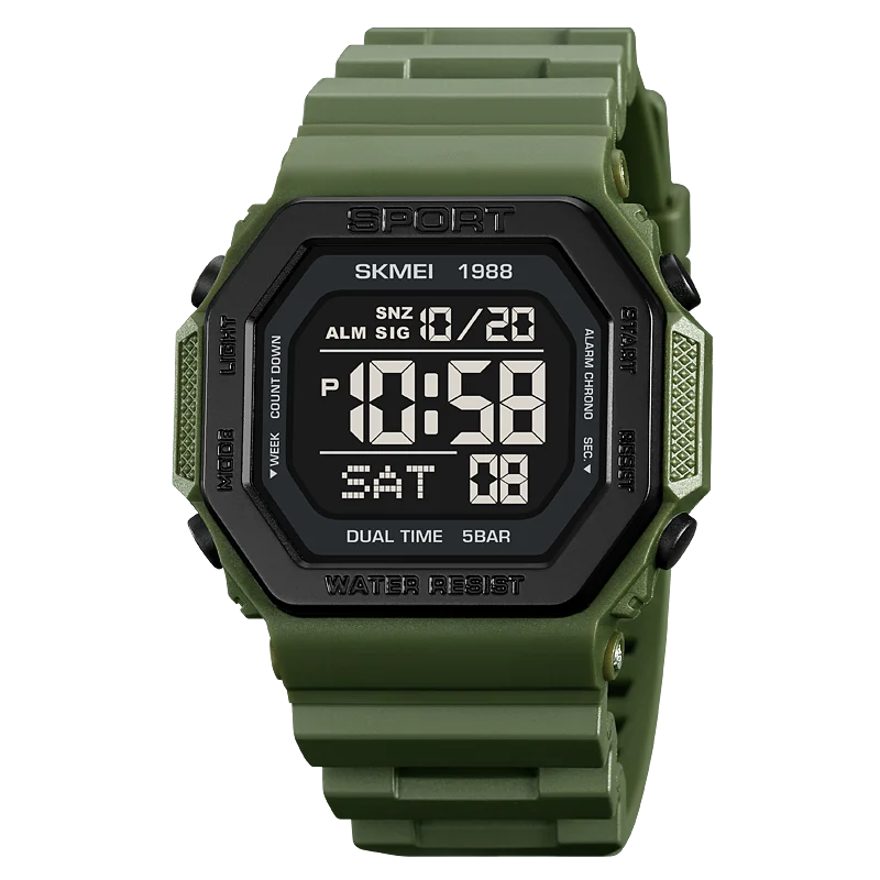 ⌚ Relógio Masculino Esportivo SKMEI 1988 🏃♂️ Digital com Luz de Fundo 💡 | Alarme, Cronômetro e Contagem Regressiva ⏱️ | À Prova D’Água 5ATM 💦 | Estilo Militar Tático ⚔️