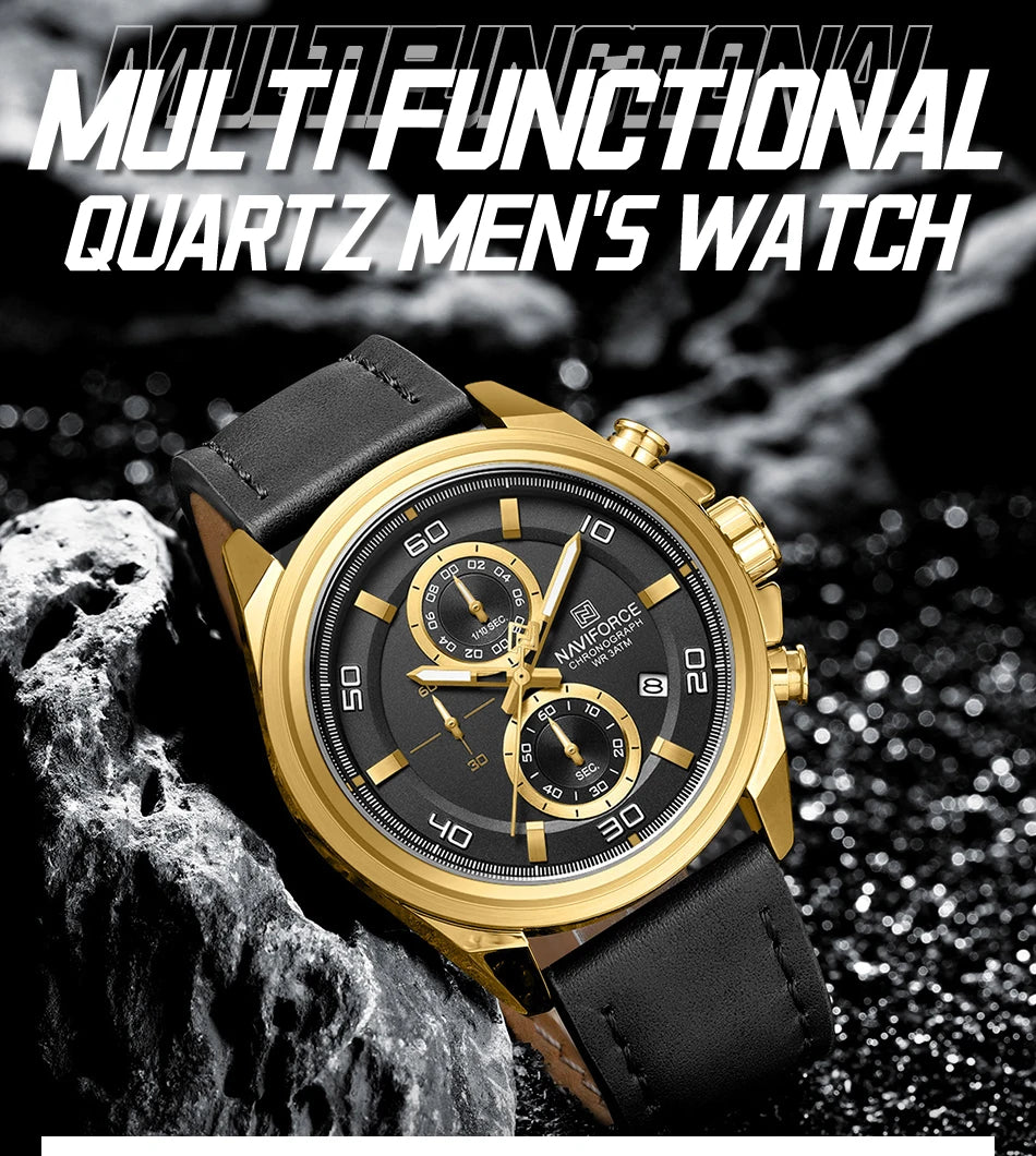 ⌚ Relógio NAVIFORCE NF8075 Masculino Couro – Cronógrafo e Ponteiros Luminosos