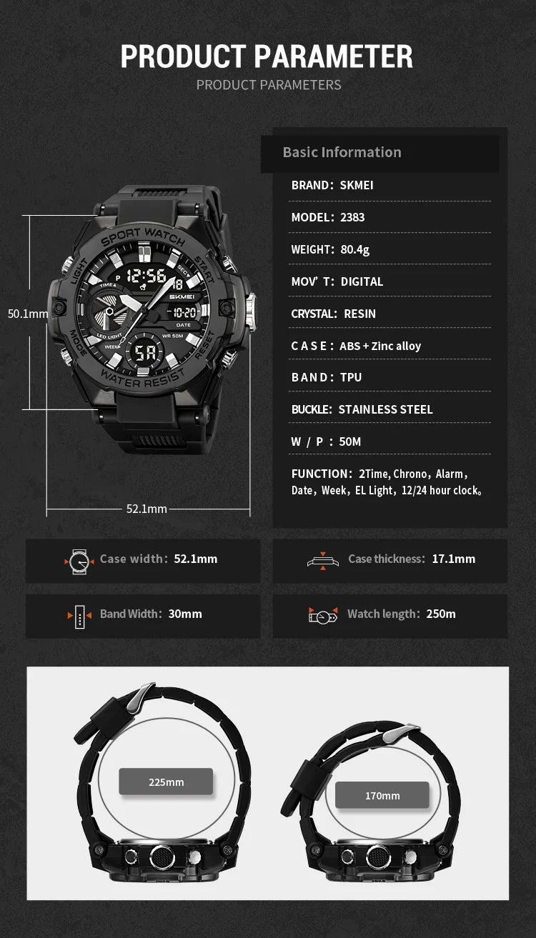 🕶️ Relógio Masculino SKMEI 2328 ⌚ Analógico + Digital 💥 Estilo Militar 🪖 Esportivo 🏋️♂️ à Prova d’Água 5ATM 💦 com Cronômetro, Alarme e Luz LED 🔦 | Pulseira PU Super Resistente 💪