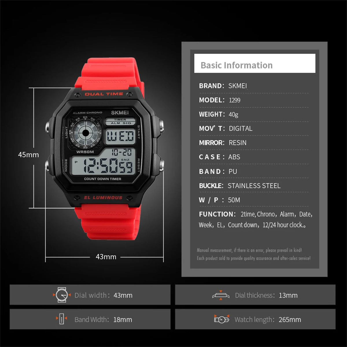 ⌚ Relógio Masculino Digital SKMEI 1299 ⏱️ Esportivo Tático | Resistente à Água 5ATM 💦 | Funções Múltiplas 🧭 | LED, Cronômetro, Alarme