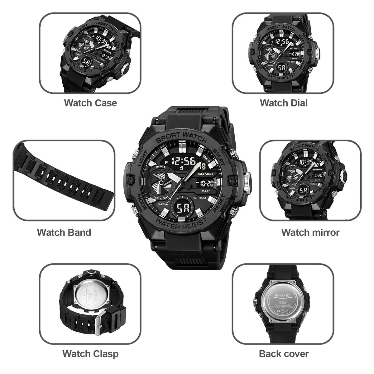 🕶️ Relógio Masculino SKMEI 2328 ⌚ Analógico + Digital 💥 Estilo Militar 🪖 Esportivo 🏋️♂️ à Prova d’Água 5ATM 💦 com Cronômetro, Alarme e Luz LED 🔦 | Pulseira PU Super Resistente 💪