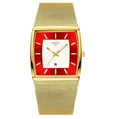 🕰️✨Relógio Masculino NIBOSI 2376 ⌚ Quartzo Luxo Retangular | Inoxidável, Calendário e Ponteiros Luminosos