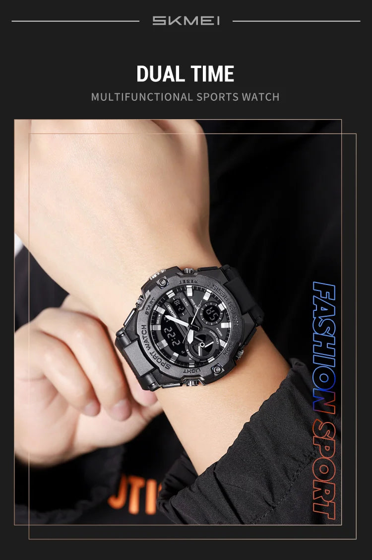 🕶️ Relógio Masculino SKMEI 2328 ⌚ Analógico + Digital 💥 Estilo Militar 🪖 Esportivo 🏋️♂️ à Prova d’Água 5ATM 💦 com Cronômetro, Alarme e Luz LED 🔦 | Pulseira PU Super Resistente 💪