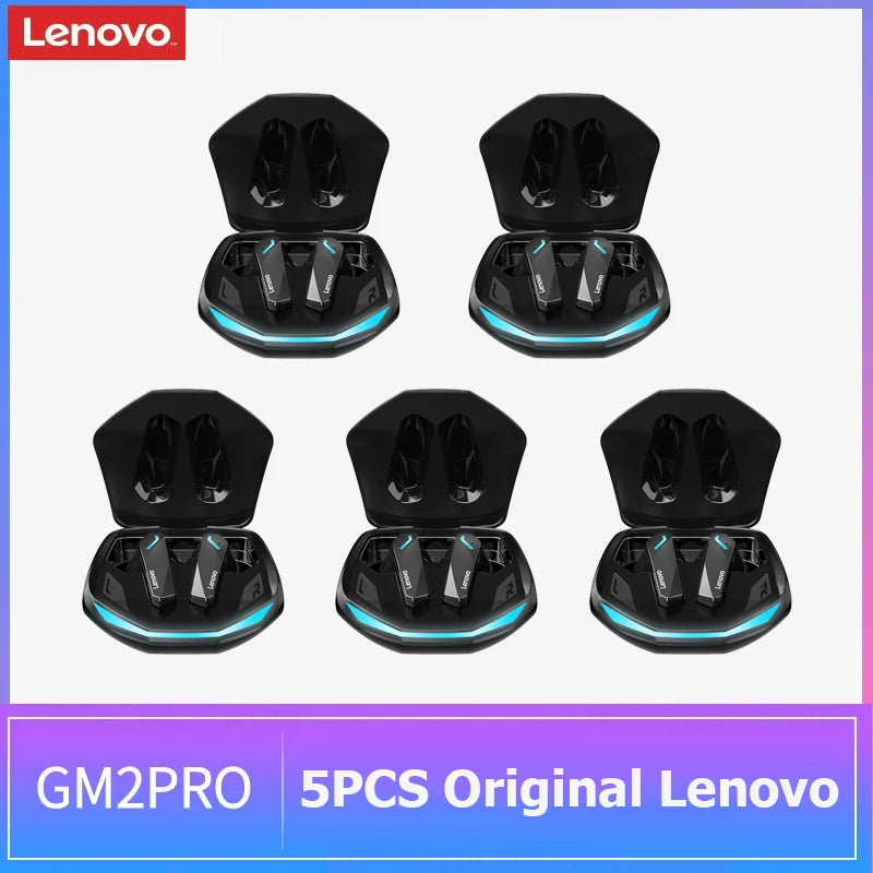 Kit com 5 Fones Lenovo GM2 Pro 🎮 Fones Bluetooth 5.3 TWS com Microfone – Som Hi-Fi para Jogos, Chamadas e Música