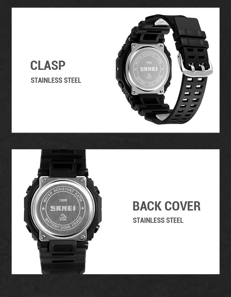 ⌚ Relógio Masculino Esportivo SKMEI 1988 🏃♂️ Digital com Luz de Fundo 💡 | Alarme, Cronômetro e Contagem Regressiva ⏱️ | À Prova D’Água 5ATM 💦 | Estilo Militar Tático ⚔️