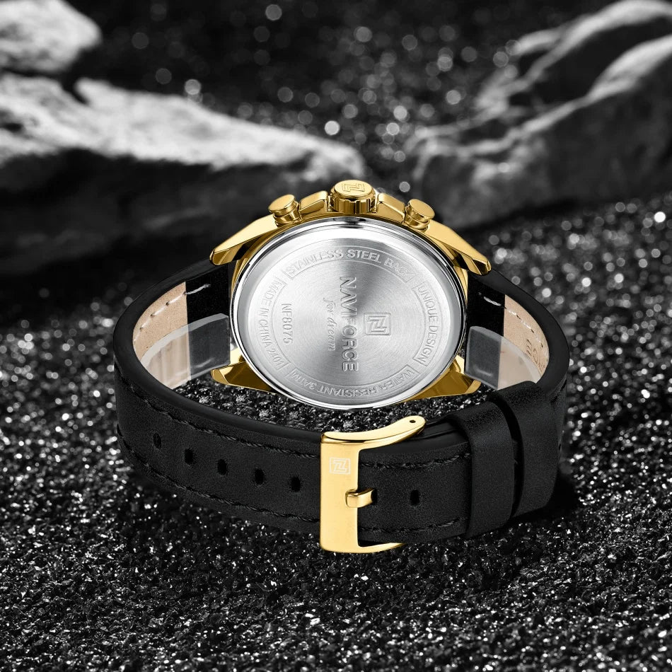 ⌚ Relógio NAVIFORCE NF8075 Masculino Couro – Cronógrafo e Ponteiros Luminosos