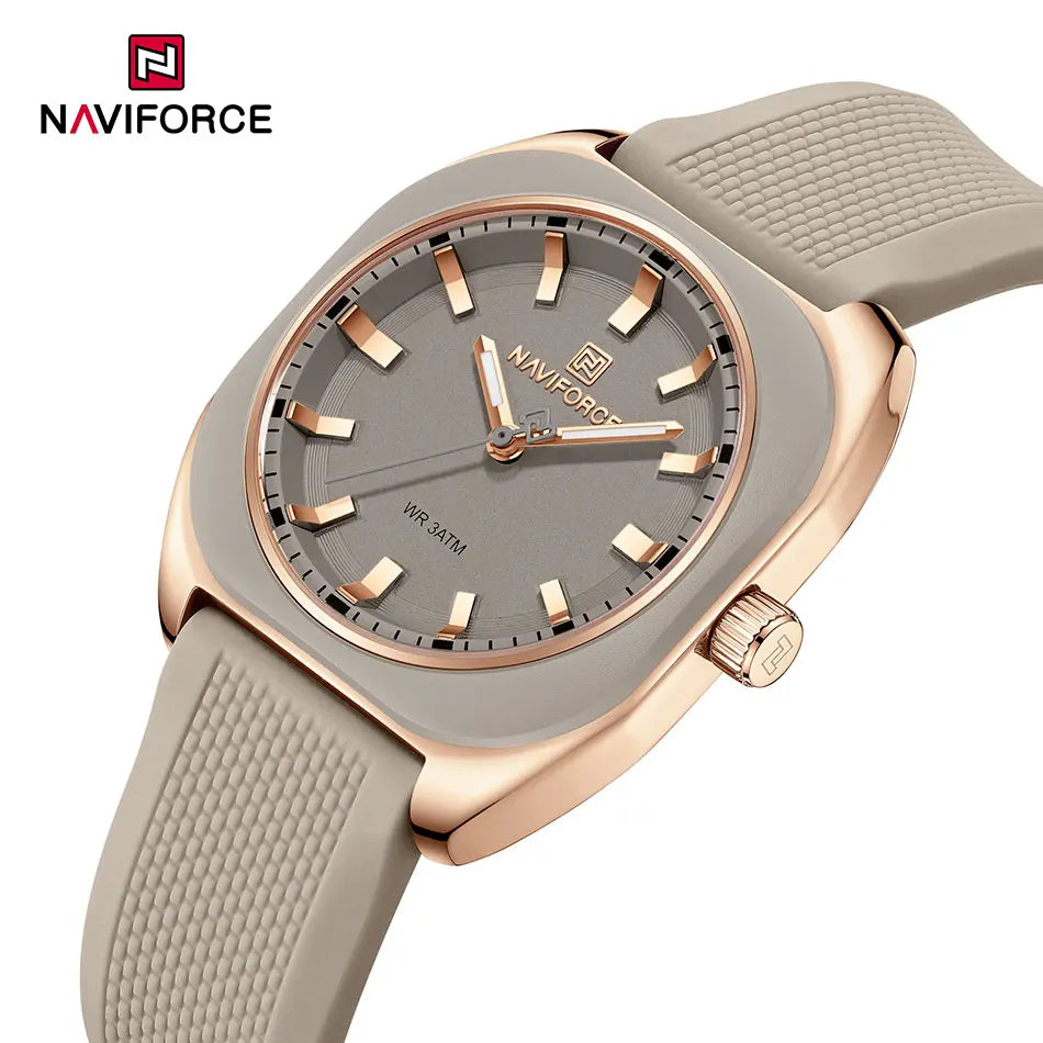 ⌚🌸Relógio Feminino NAVIFORCE NF5061 – Design Minimalista, Pulseira de Silicone, Resistente à Água