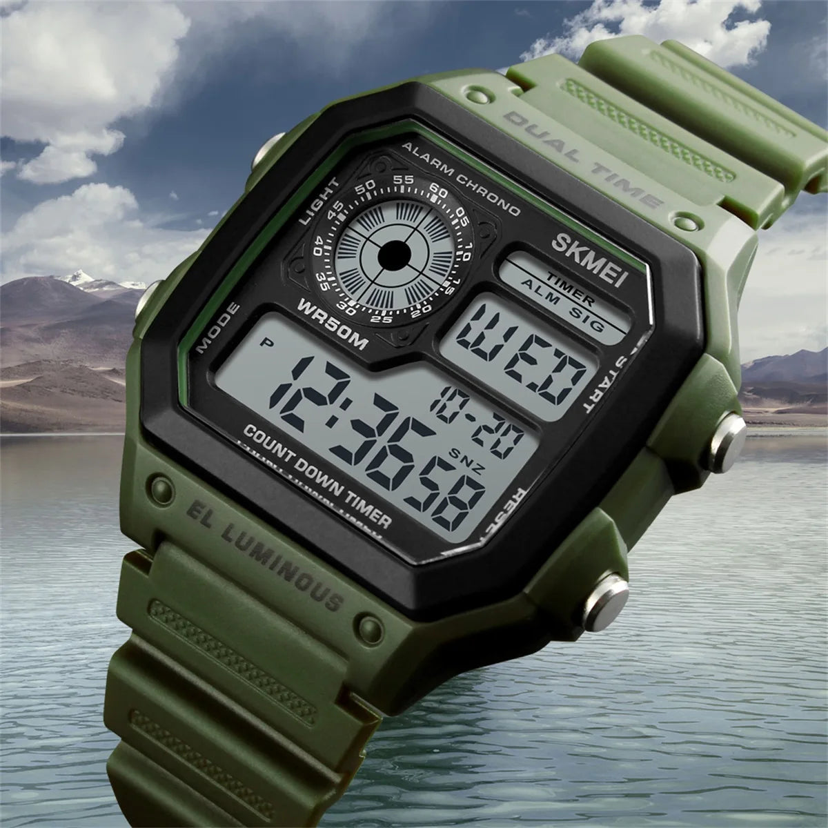 ⌚ Relógio Masculino Digital SKMEI 1299 ⏱️ Esportivo Tático | Resistente à Água 5ATM 💦 | Funções Múltiplas 🧭 | LED, Cronômetro, Alarme