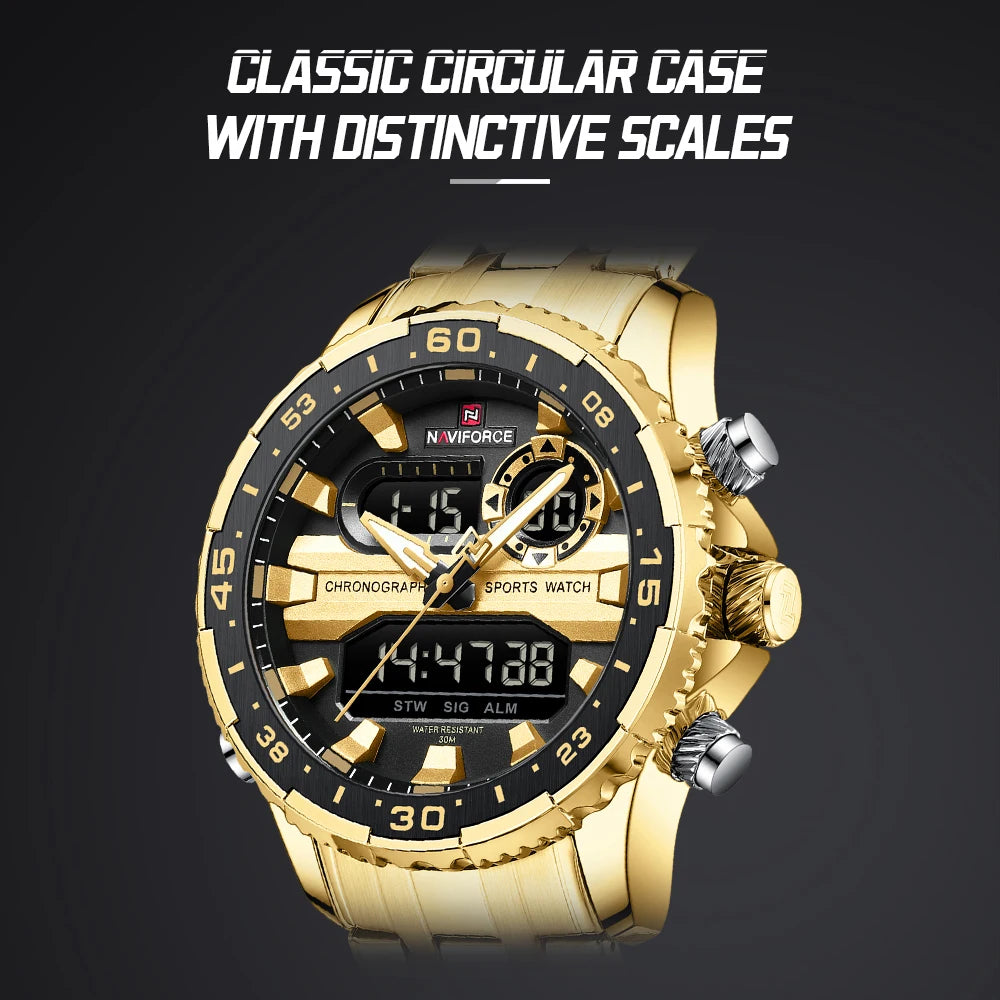 ⌚ Relógio NAVIFORCE NF9234 Luxo Analógico Digital Aço Inoxidável 3ATM