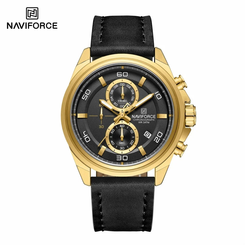 ⌚ Relógio NAVIFORCE NF8075 Masculino Couro – Cronógrafo e Ponteiros Luminosos