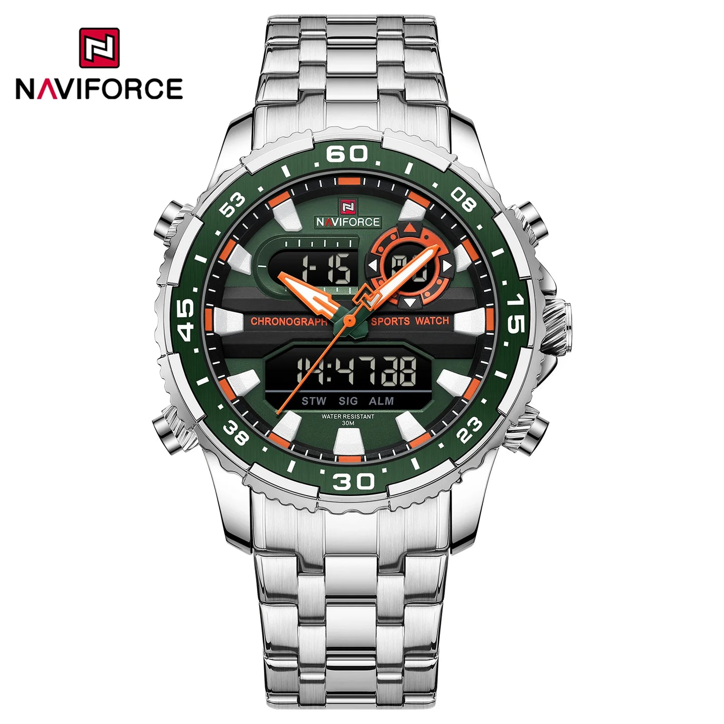 ⌚ Relógio NAVIFORCE NF9234 Luxo Analógico Digital Aço Inoxidável 3ATM