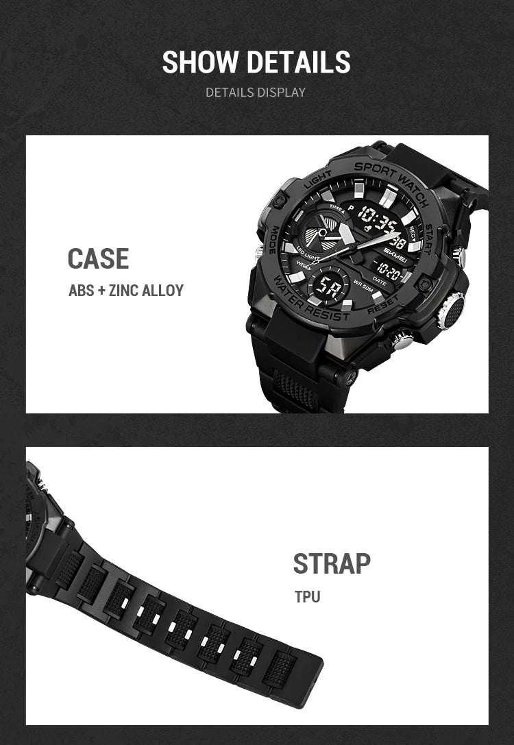 🕶️ Relógio Masculino SKMEI 2328 ⌚ Analógico + Digital 💥 Estilo Militar 🪖 Esportivo 🏋️♂️ à Prova d’Água 5ATM 💦 com Cronômetro, Alarme e Luz LED 🔦 | Pulseira PU Super Resistente 💪